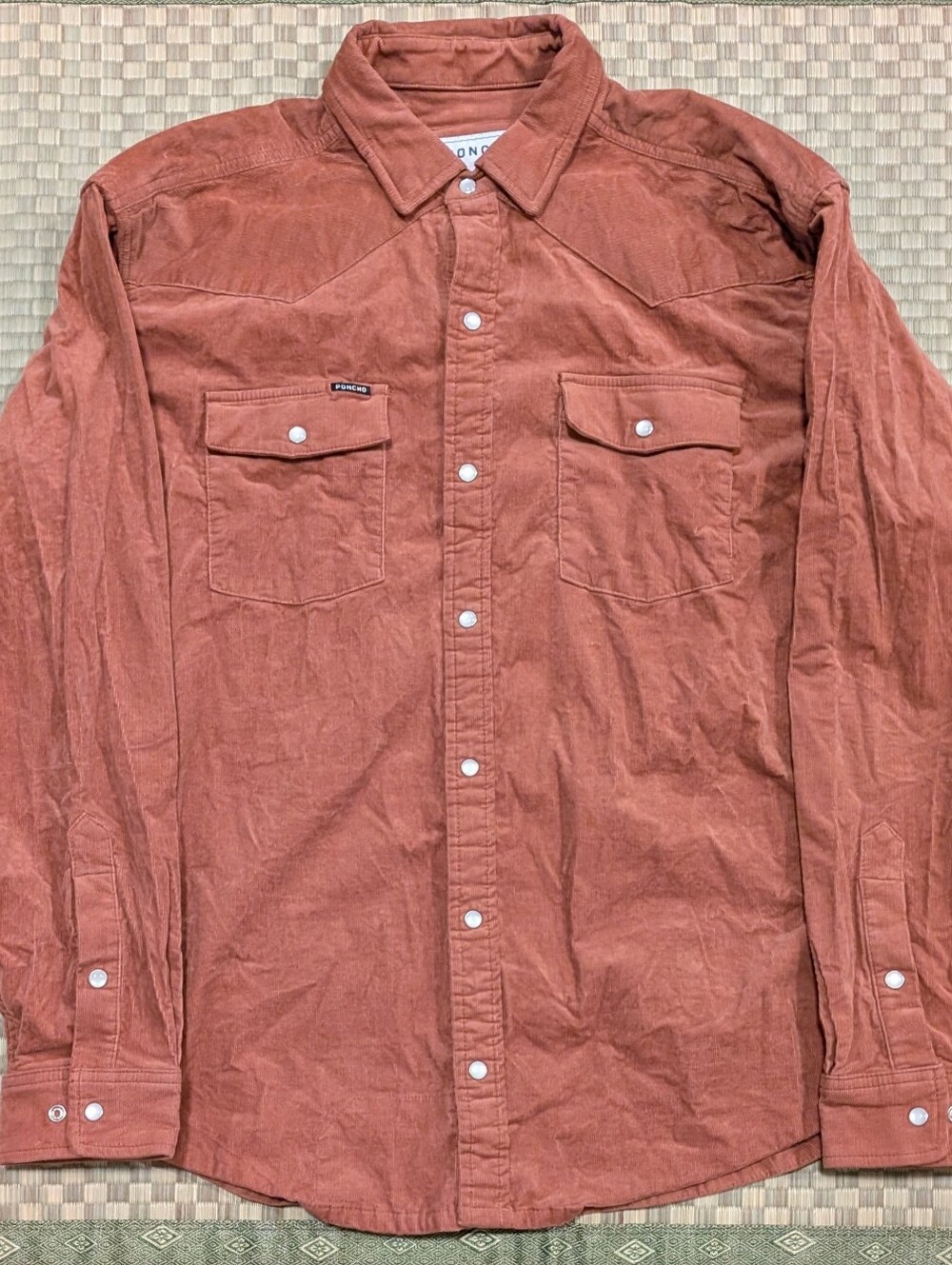 Poncho The 1963 Corduroy Pearl Snap Western Shirt Burnt Orange Men's Size Large